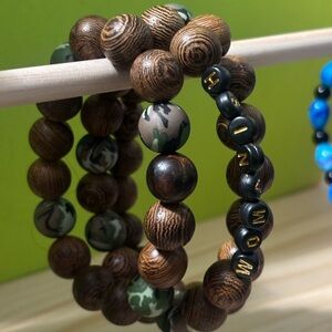 Wooden and Camouflage Beaded Bracelets